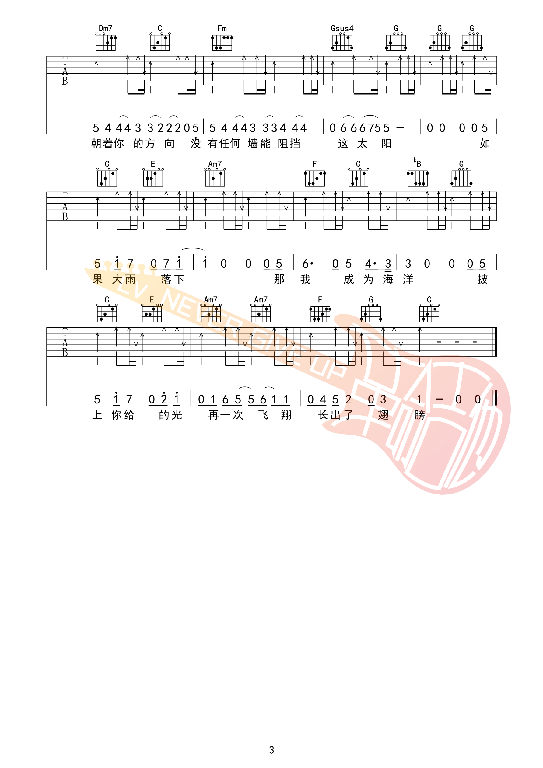雨吉他谱C调_革命吉他版本_沈以诚 雨吉他谱C调_革命吉他版本_沈以诚