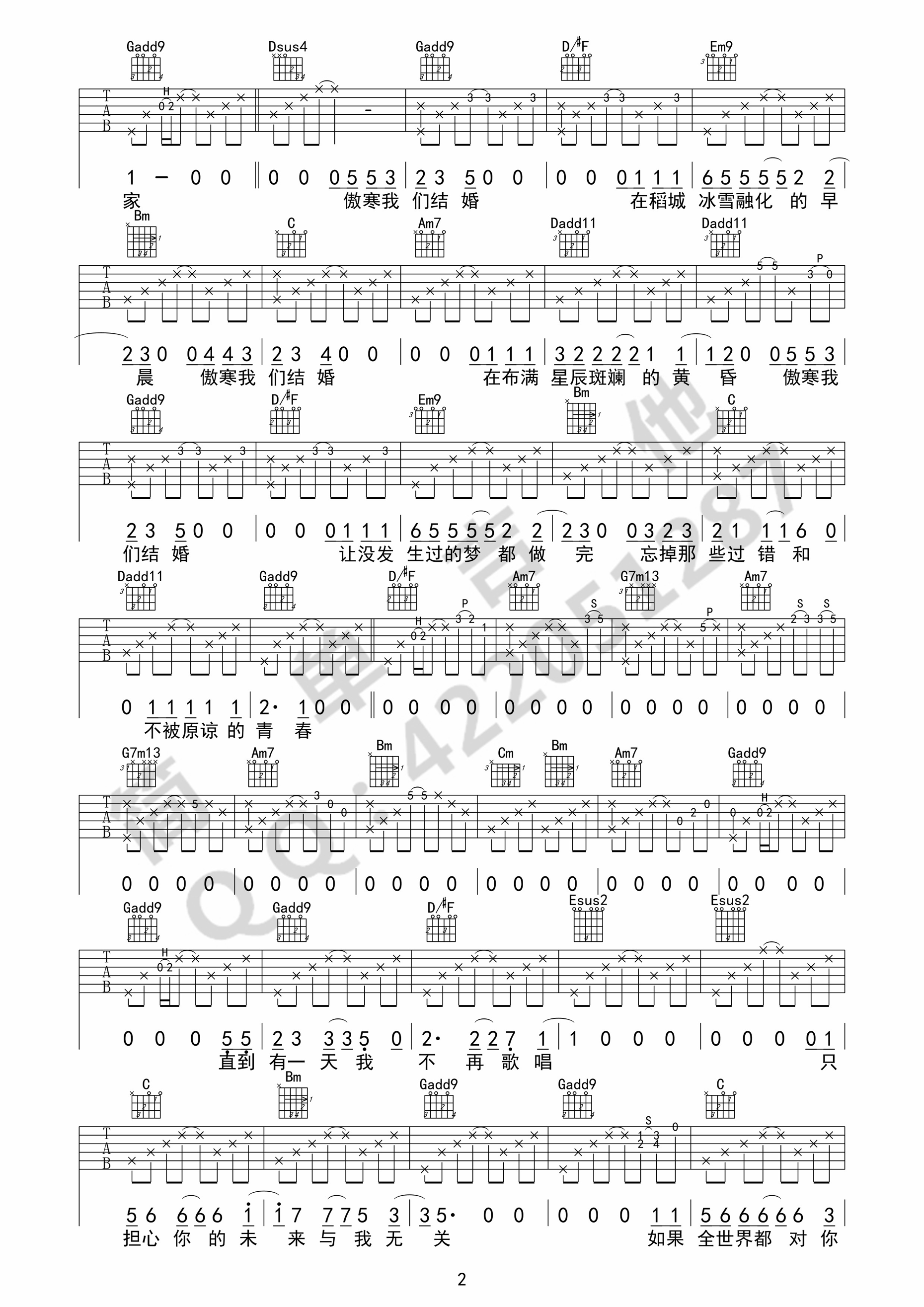 傲寒吉他谱 G调六线谱_简单吉他编配_马頔 傲寒吉他谱 G调六线谱_简单吉他编配_马頔