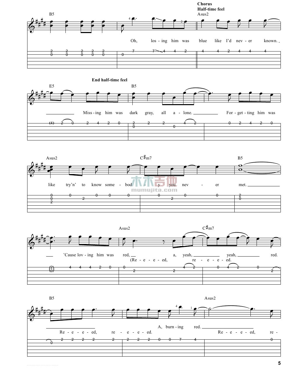 red吉他谱 G调_木木吉他编配_Taylor Swift red吉他谱 G调_木木吉他编配_Taylor Swift