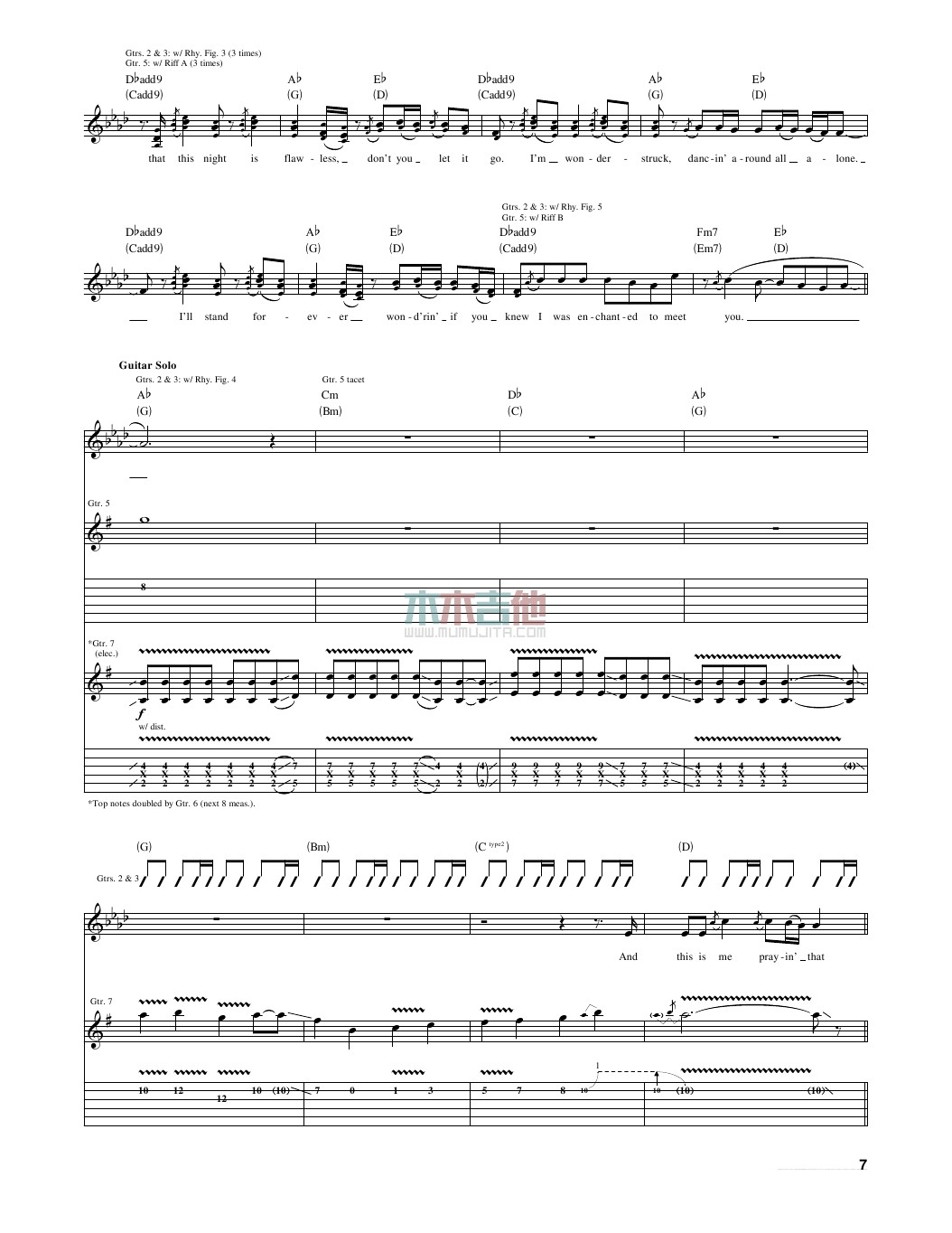 enchanted指弹谱 原调六线谱_木木吉他编配_Taylor Swift