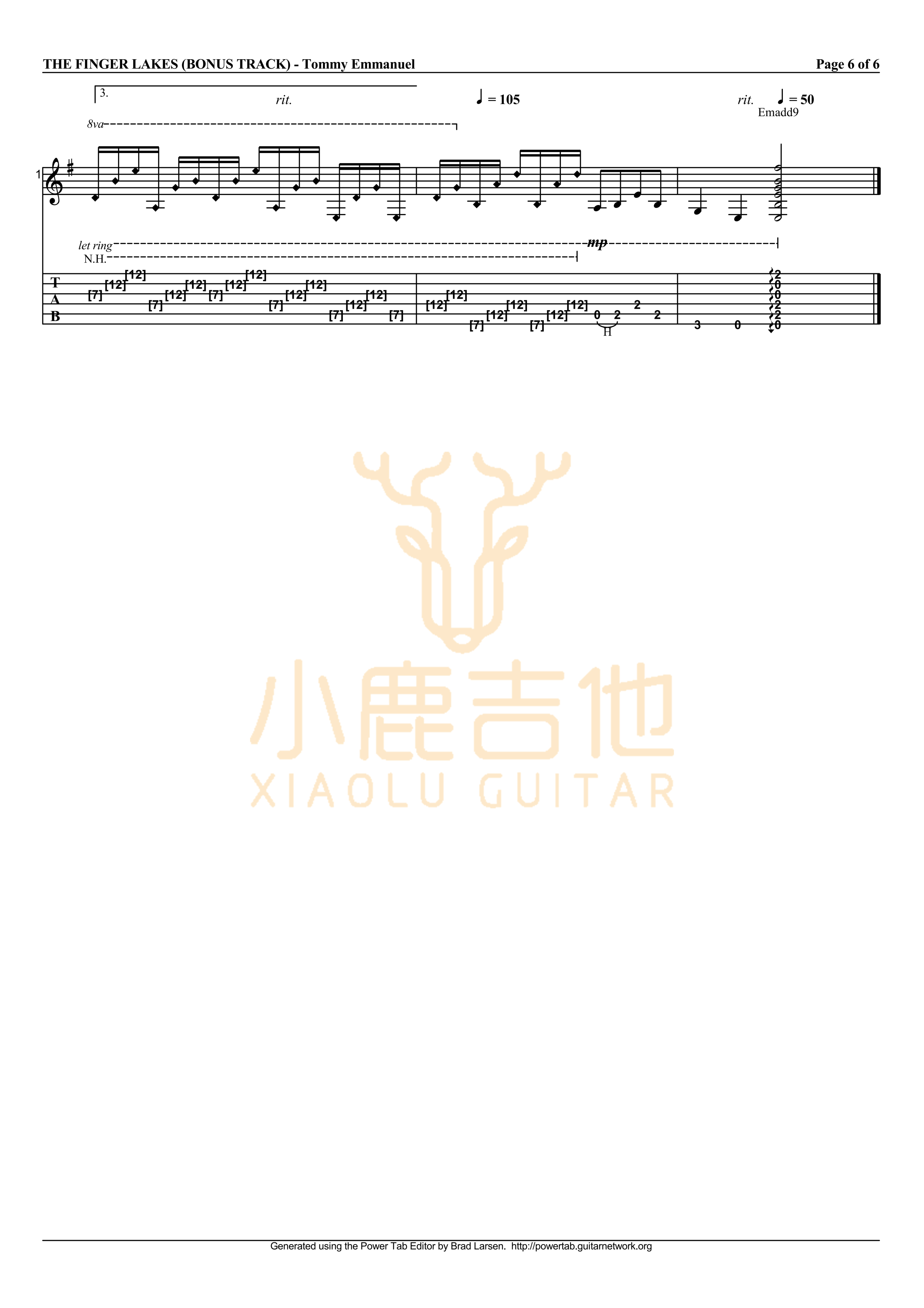 The Finger Lakes-Tommy Emmanuel指弹吉他谱(小鹿吉他) The Finger Lakes-Tommy Emmanuel指弹吉他谱(小鹿吉他)