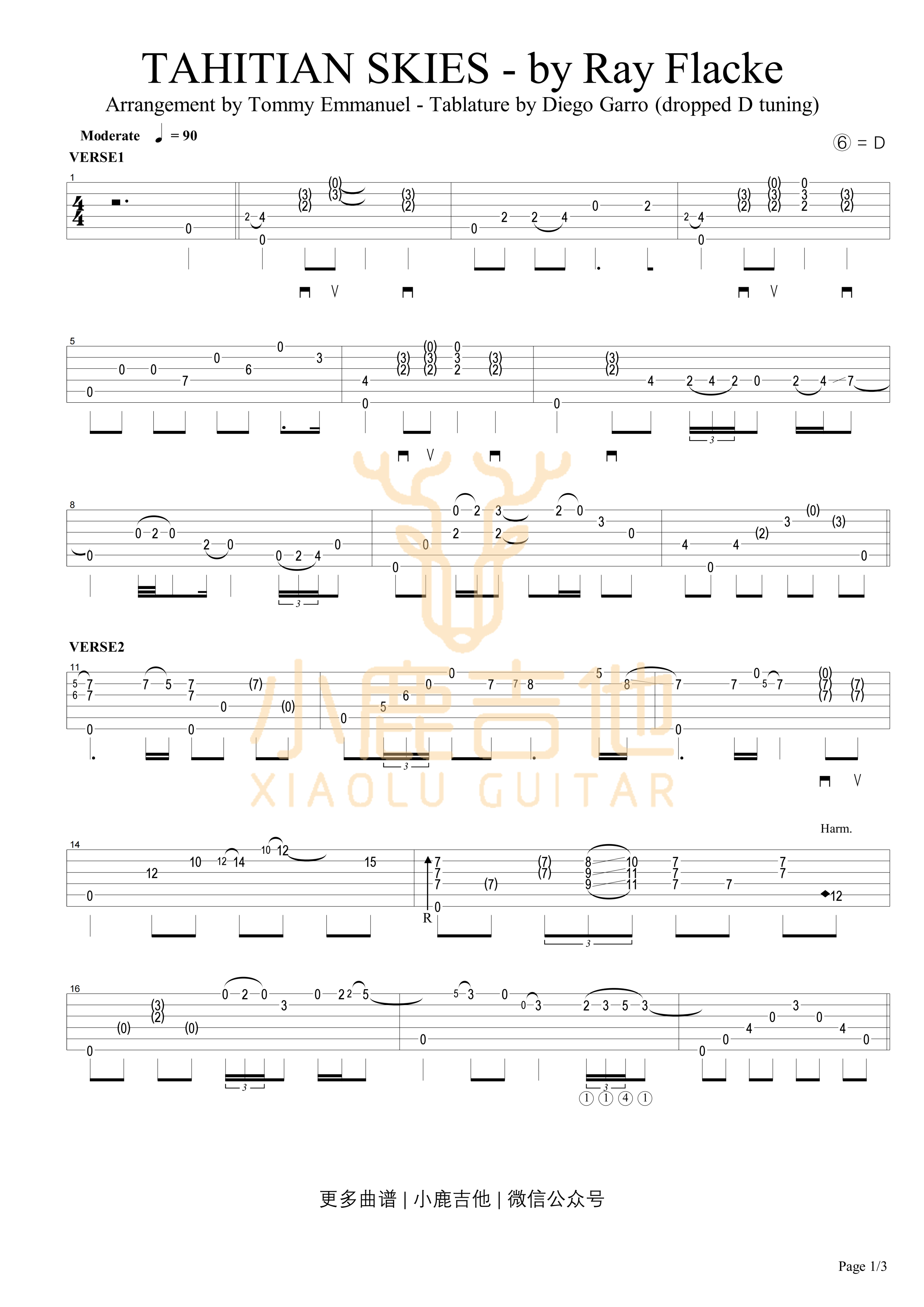 TAHITIAN SKIKS-Tommy Emmanuel指弹吉他谱(小鹿吉他) TAHITIAN SKIKS-Tommy Emmanuel指弹吉他谱(小鹿吉他)