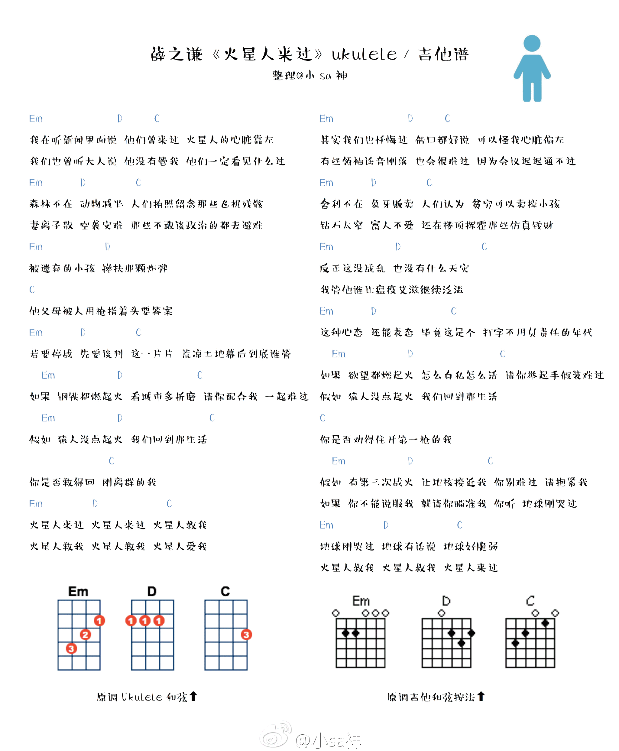 火星人来过吉他谱 C调_小Sa神编配_薛之谦 火星人来过吉他谱 C调_小Sa神编配_薛之谦