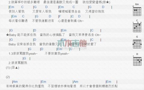 骂醒我吉他谱 G调男生版_木木吉他编配_周汤豪