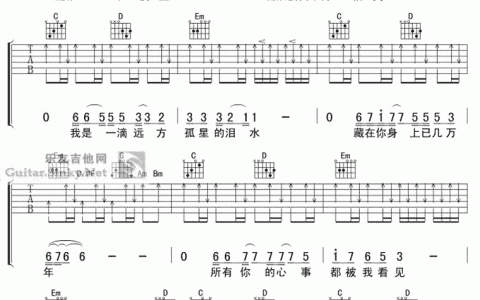孤星泪吉他谱 G调六线谱_附前奏_刘德华