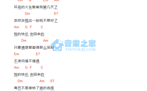 我的快乐吉他谱 A调和弦谱_音乐之家编配_锦绣二重唱