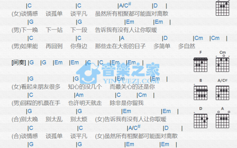 让我取暖吉他谱 G调和弦谱_音乐之家编配_王力宏