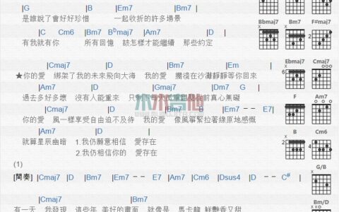 爱存在吉他谱 G调和弦谱_木木吉他编配_王诗安