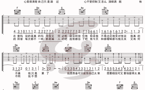 就当他没来过吉他谱 C调六线谱_简单版_陈壹千