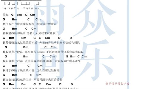 骆驼吉他谱 G调和弦谱_雨众同乐编配_薛之谦