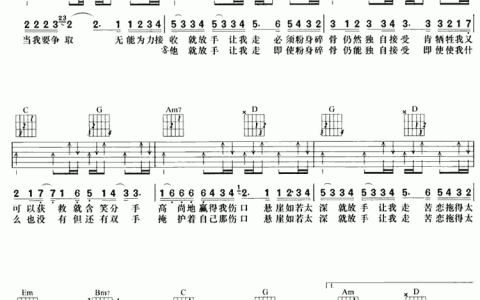 情归于尽吉他谱 G调六线谱_简单版_黎明