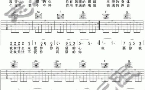闷骚的你吉他谱 C调六线谱_大王弹吉他编配_秦昊