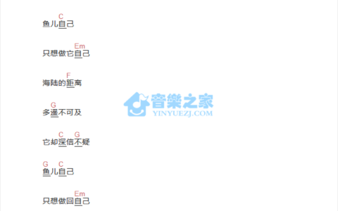 鱼儿吉他谱 C调和弦谱_音乐之家编配_鲁向卉