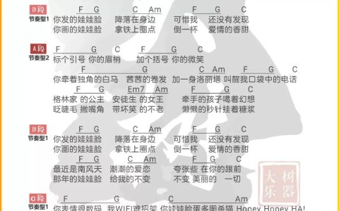 娃娃脸吉他谱 C调和弦谱_大树音乐屋编配_后弦