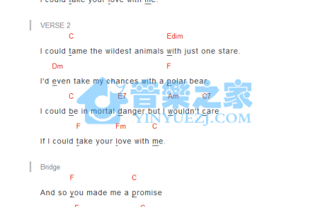 Take Your Love With Me吉他谱 C调和弦谱_音乐之家编配_Sophie Madeleine