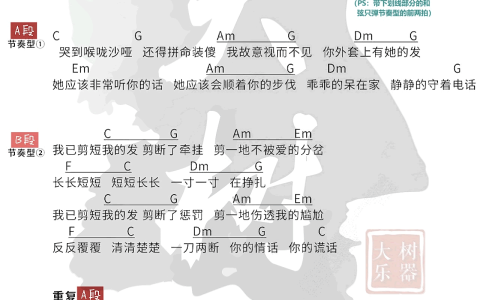 短发吉他谱 C调和弦谱_大树音乐屋编配_张靓颖