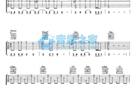 飞天吉他谱 C调六线谱_音乐之家编配_含笑