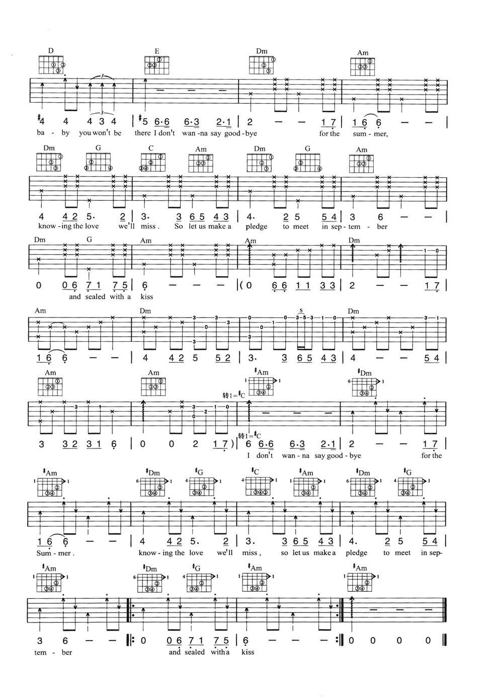 Sealed with a  kiss吉他谱 C调六线谱_简单版_Brian Hyland