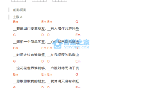 勇敢勇敢吉他谱 G调和弦谱_音乐之家编配_黄勇