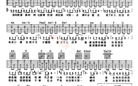 爱你的那一天吉他谱 D调六线谱_简单版_品冠