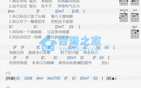 裂心吉他谱 C调和弦谱_音乐之家编配_王力宏