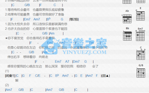 左边吉他谱 C调和弦谱_音乐之家编配_杨丞琳