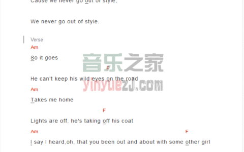 style吉他谱 C调和弦谱_音乐之家编配_taylor swift